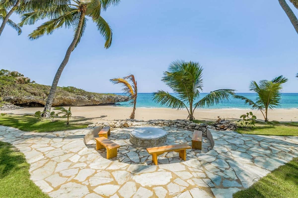 Stone fire pit by the beach